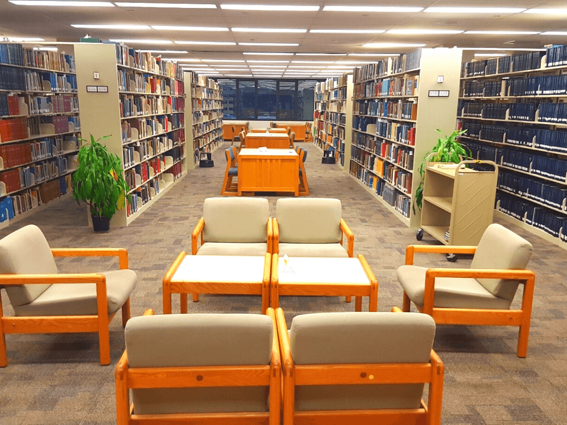 Research library materials and digital browsing workspace.